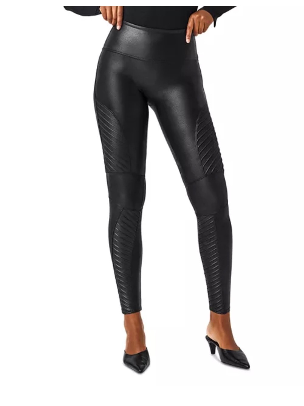 SPANX Faux Leather Moto Leggings Black Slimming Shaping Size M